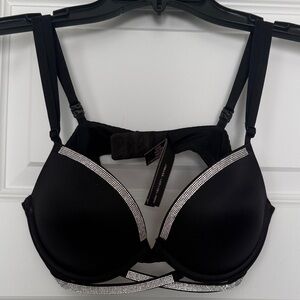 LIKE NEW Victoria's Secret Very Sexy push-up Black Bra w/ Silver Rhinestones 34B